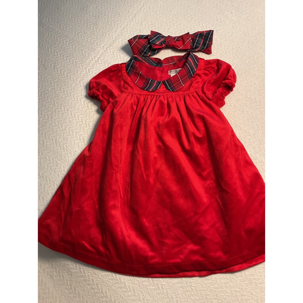 Max Studio Kids Red Velvet Plaid Collar Dress & Matching Headband 24M